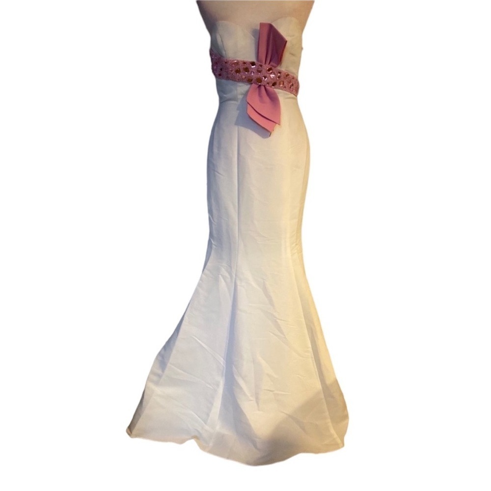 Jovani White Dress with Pink Bow